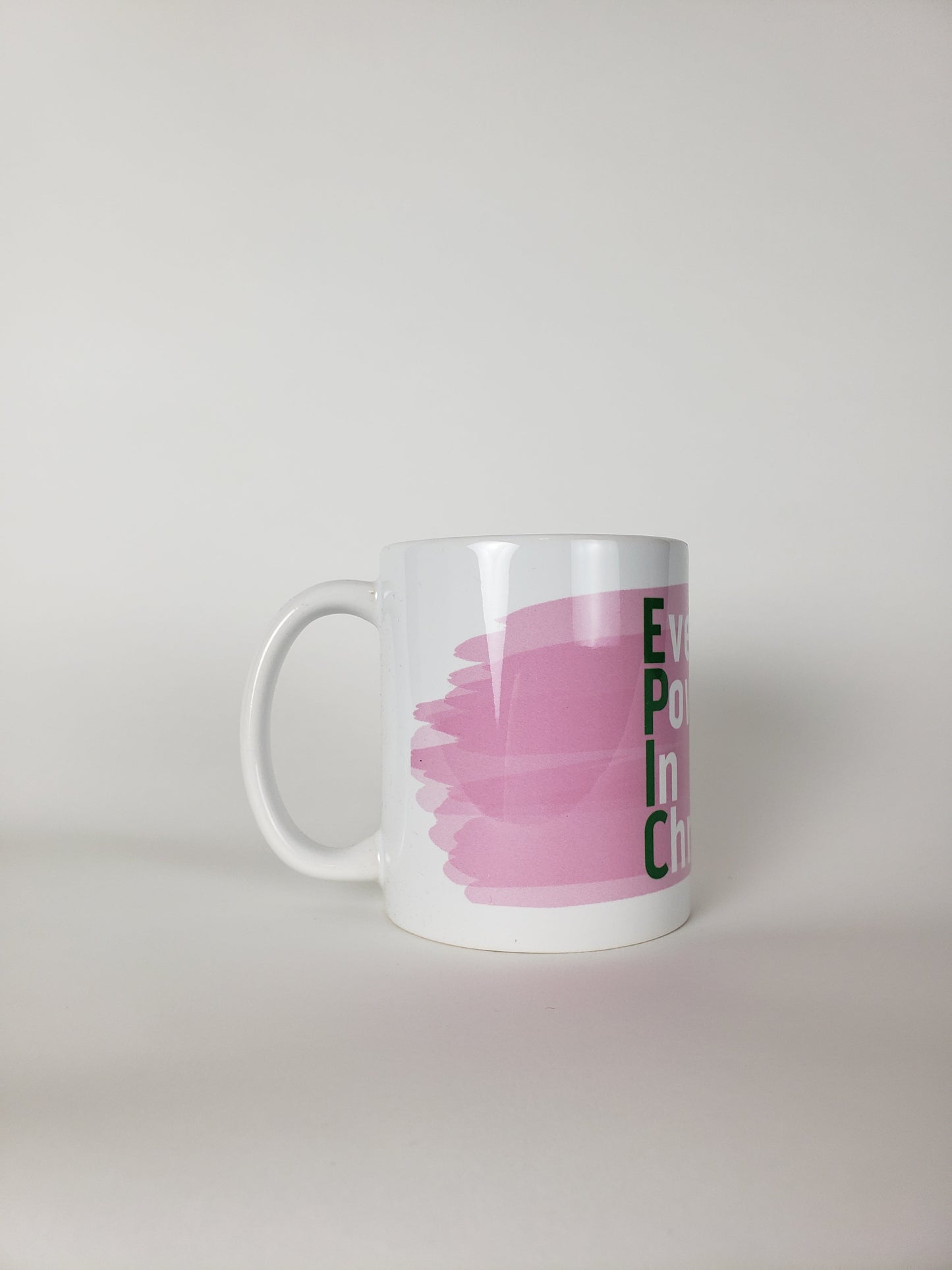 Ever Powerful In Christ Coffee Mug – Pink and Green