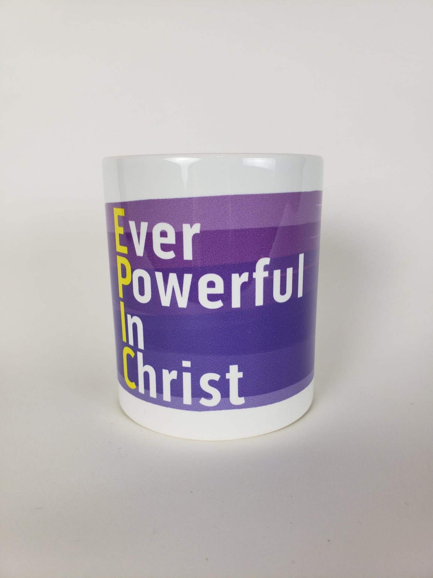 Ever Powerful In Christ Coffee Mug – Purple and Yellow