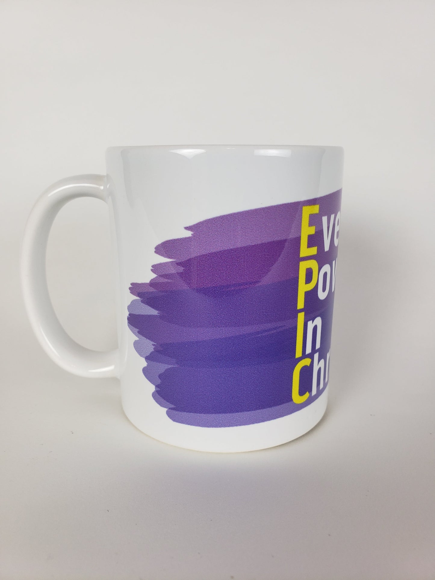 Ever Powerful In Christ Coffee Mug – Purple and Yellow