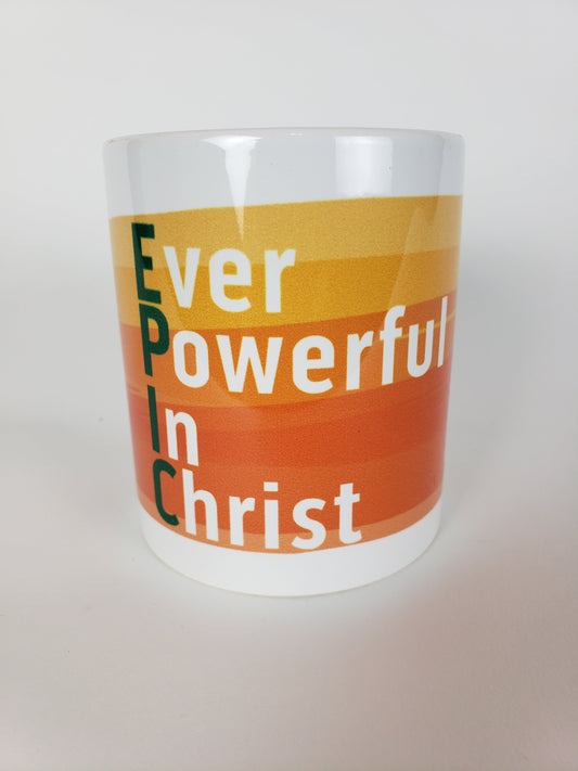 Ever Powerful In Christ Coffee Mug – Orange and Green